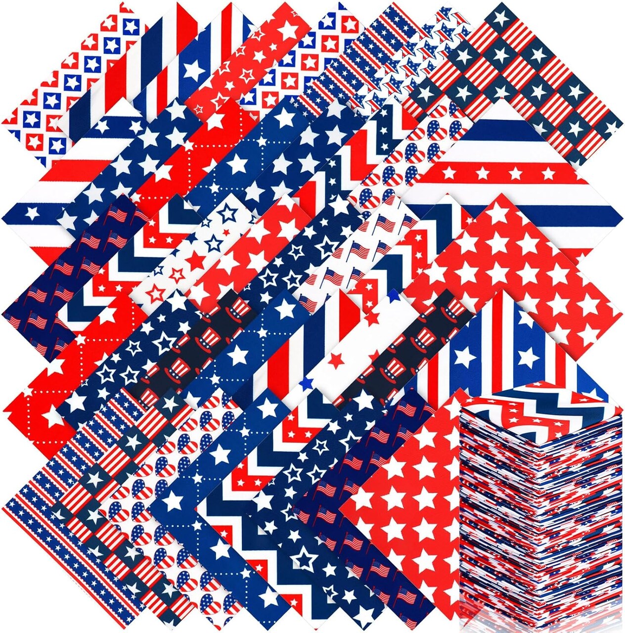 Pre-cut Fabric Patriotic Cotton Squares – 100 pcs 10 x 10 Inch Red White Blue Quilting Patchwork Fabric Bundle for 4th of July & Memorial Day DIY Crafts